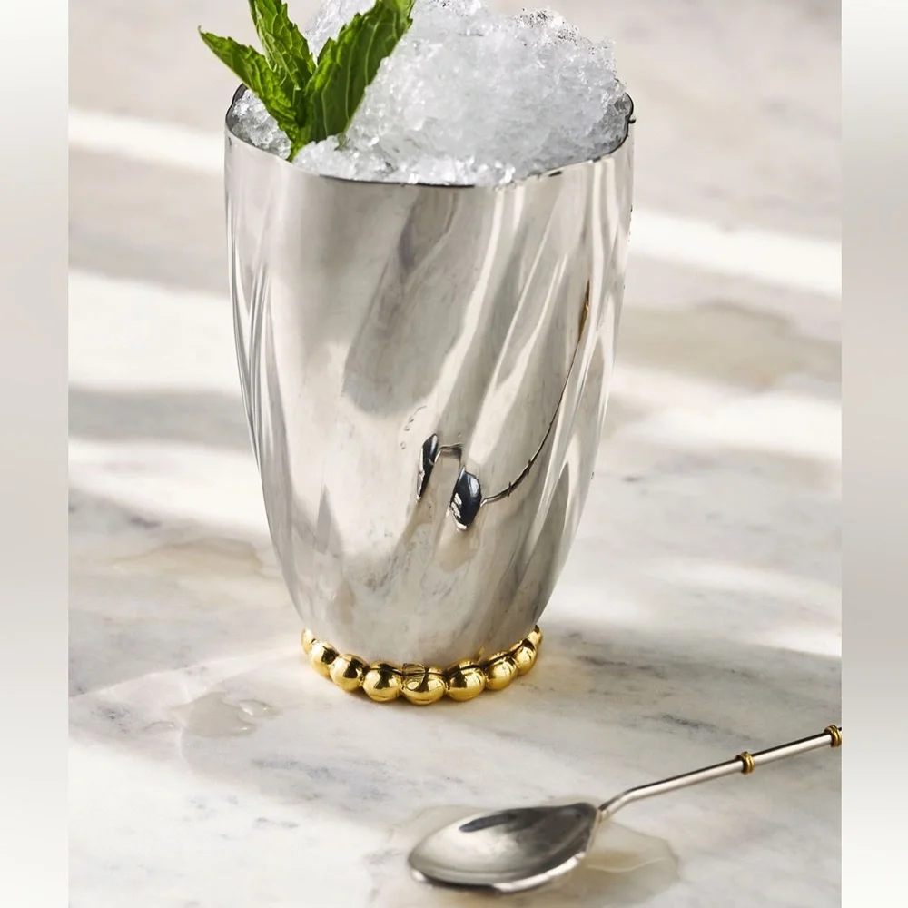 Anthropologie Louisville Scalloped Stainless Steel Julep Cup + Hedgehog Spoon